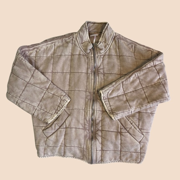 Free People Oversized Quilted Dolman Bomber Jacket Champagne Tan Large - Picture 5 of 16
